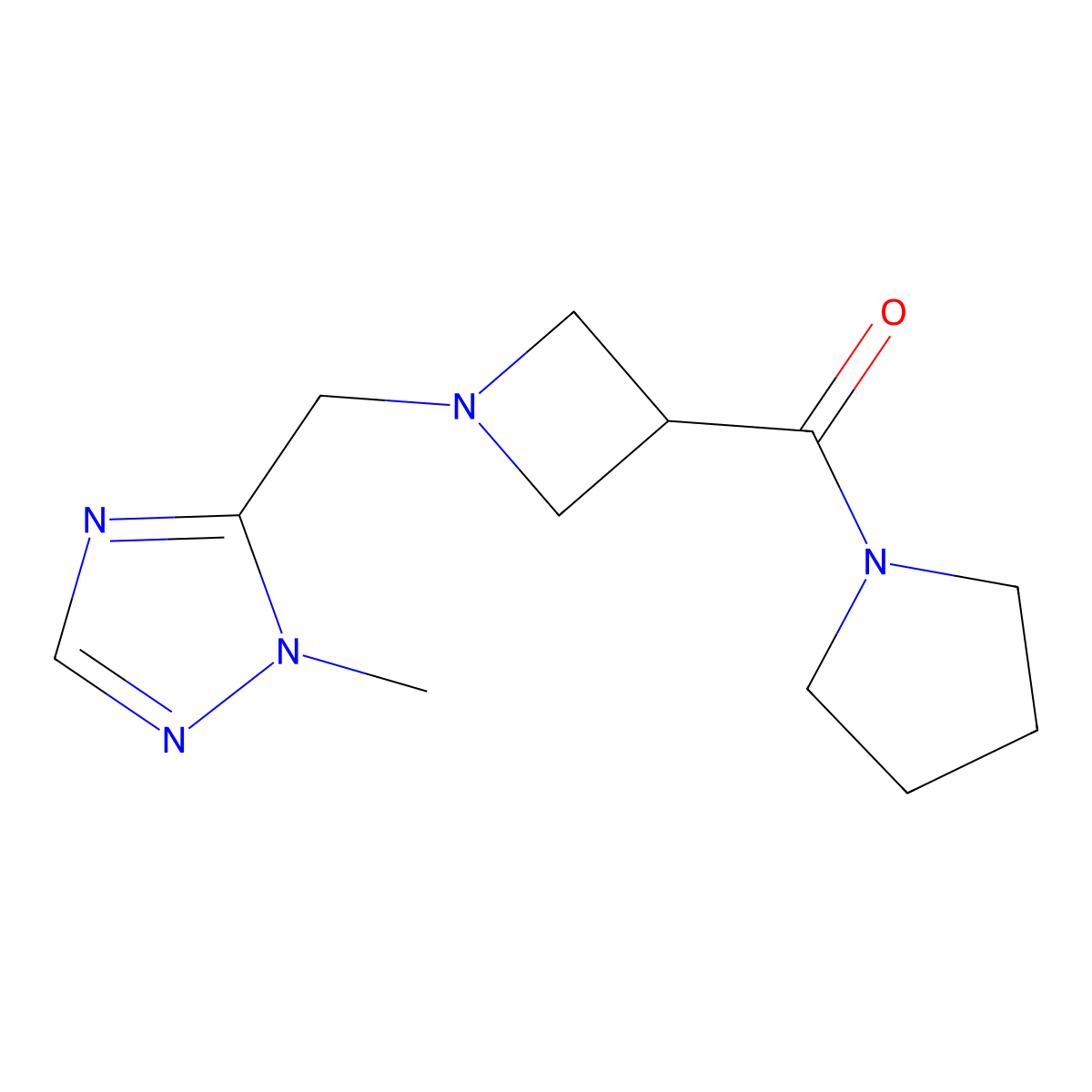 1-methyl-5-{[3-(pyrrolidine-1-carbonyl)azetidin-1-yl]methyl}-1H-1,2,4-triazole molecular structure, CAS 2877764-59-3