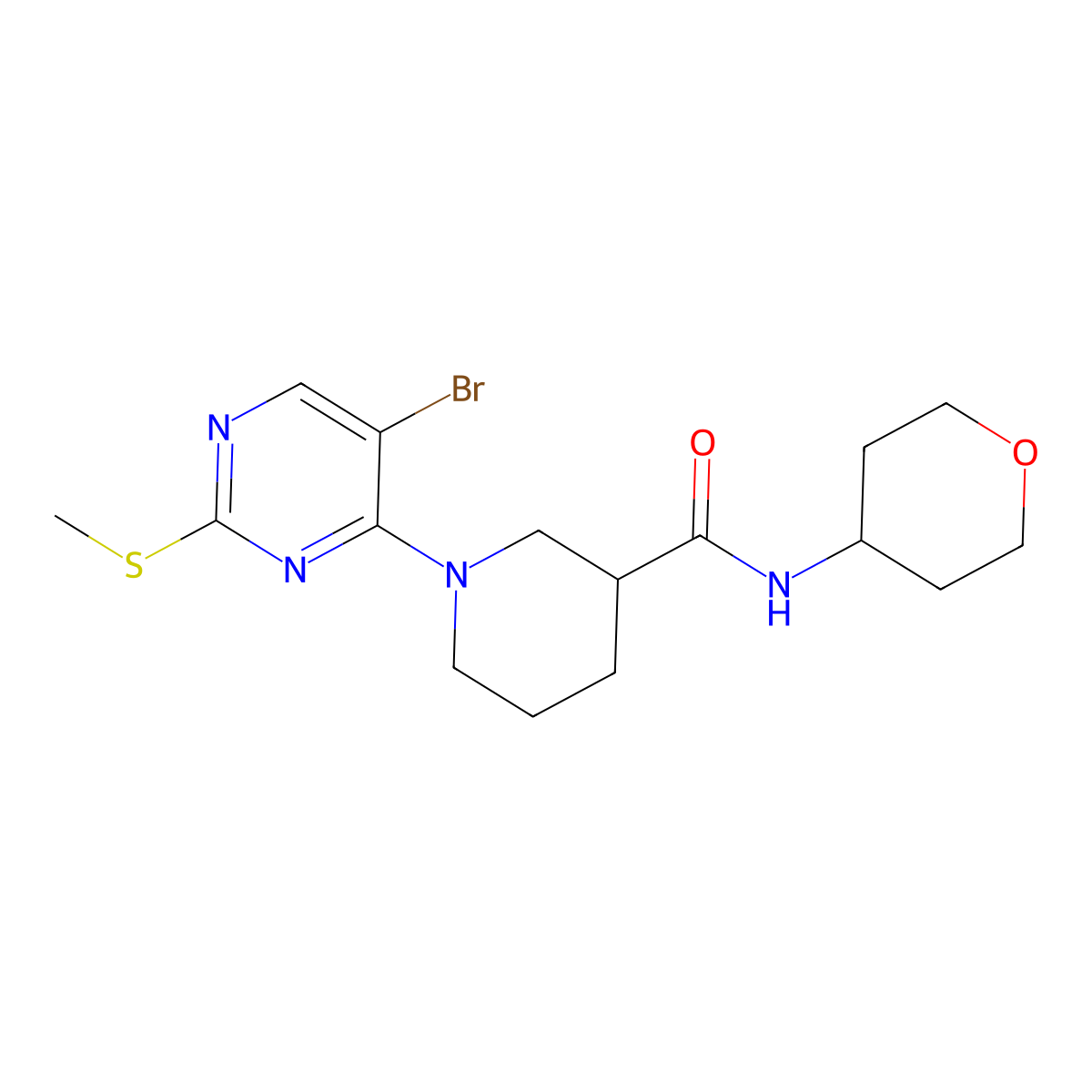 1-[5-bromo-2-(methylsulfanyl)pyrimidin-4-yl]-N-(oxan-4-yl)piperidine-3-carboxamide molecular structure, CAS 2877764-61-7