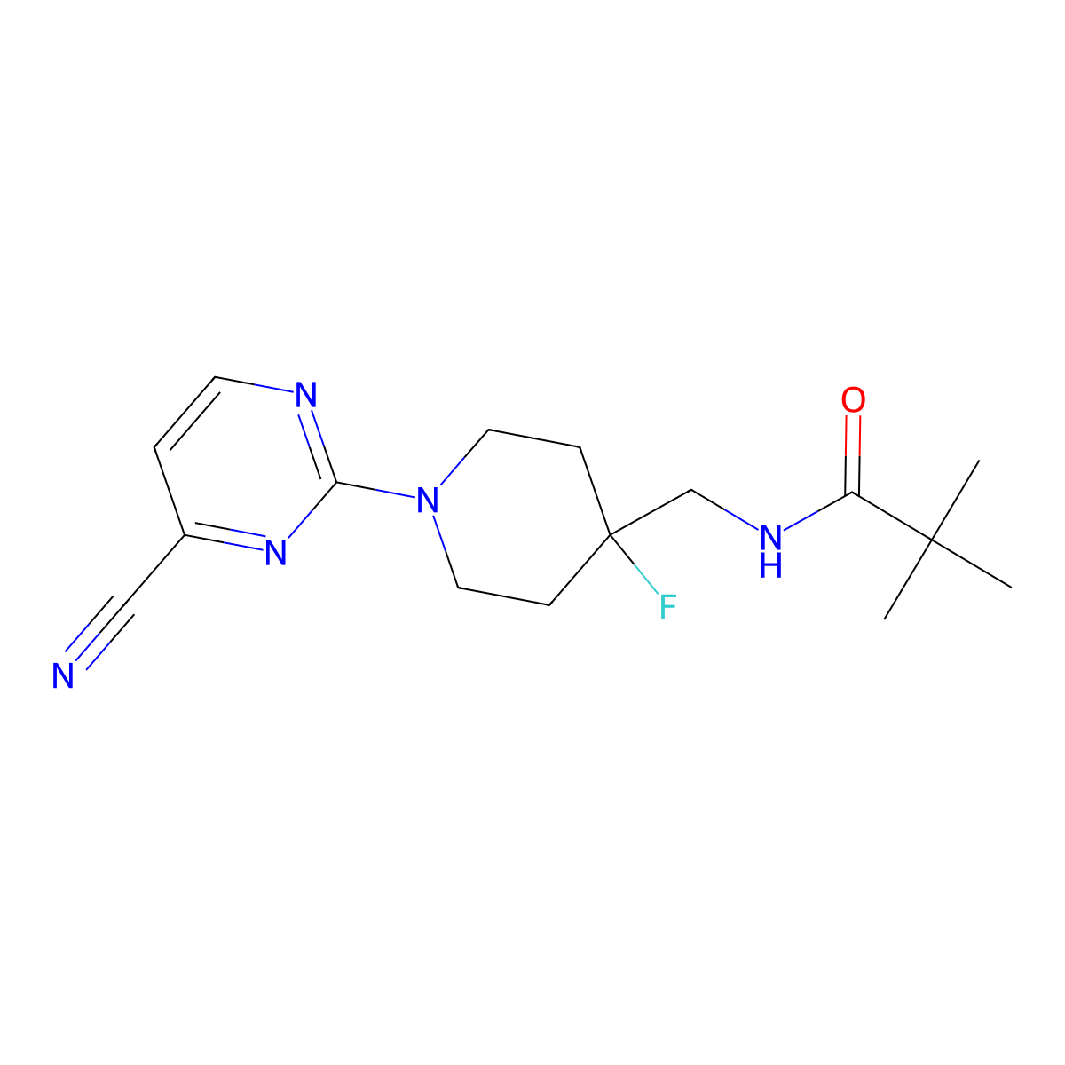 N-{[1-(4-cyanopyrimidin-2-yl)-4-fluoropiperidin-4-yl]methyl}-2,2-dimethylpropanamide molecular structure, CAS 2877764-65-1