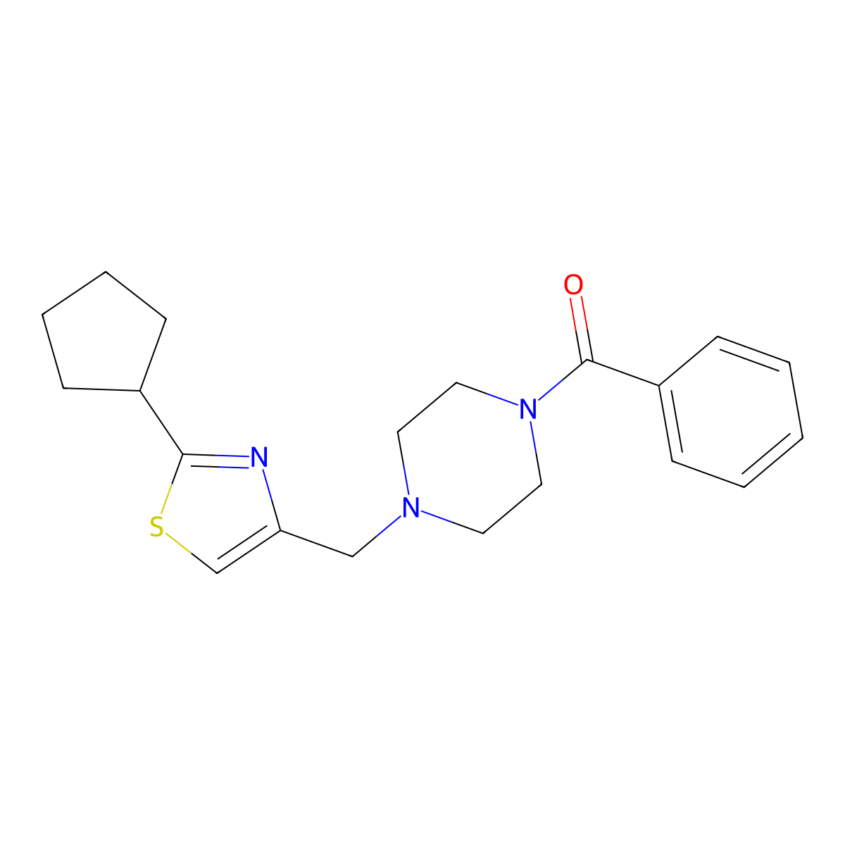1-Benzoyl-4-[(2-cyclopentyl-1,3-thiazol-4-yl)methyl]piperazine molecular structure, CAS 2877764-69-5