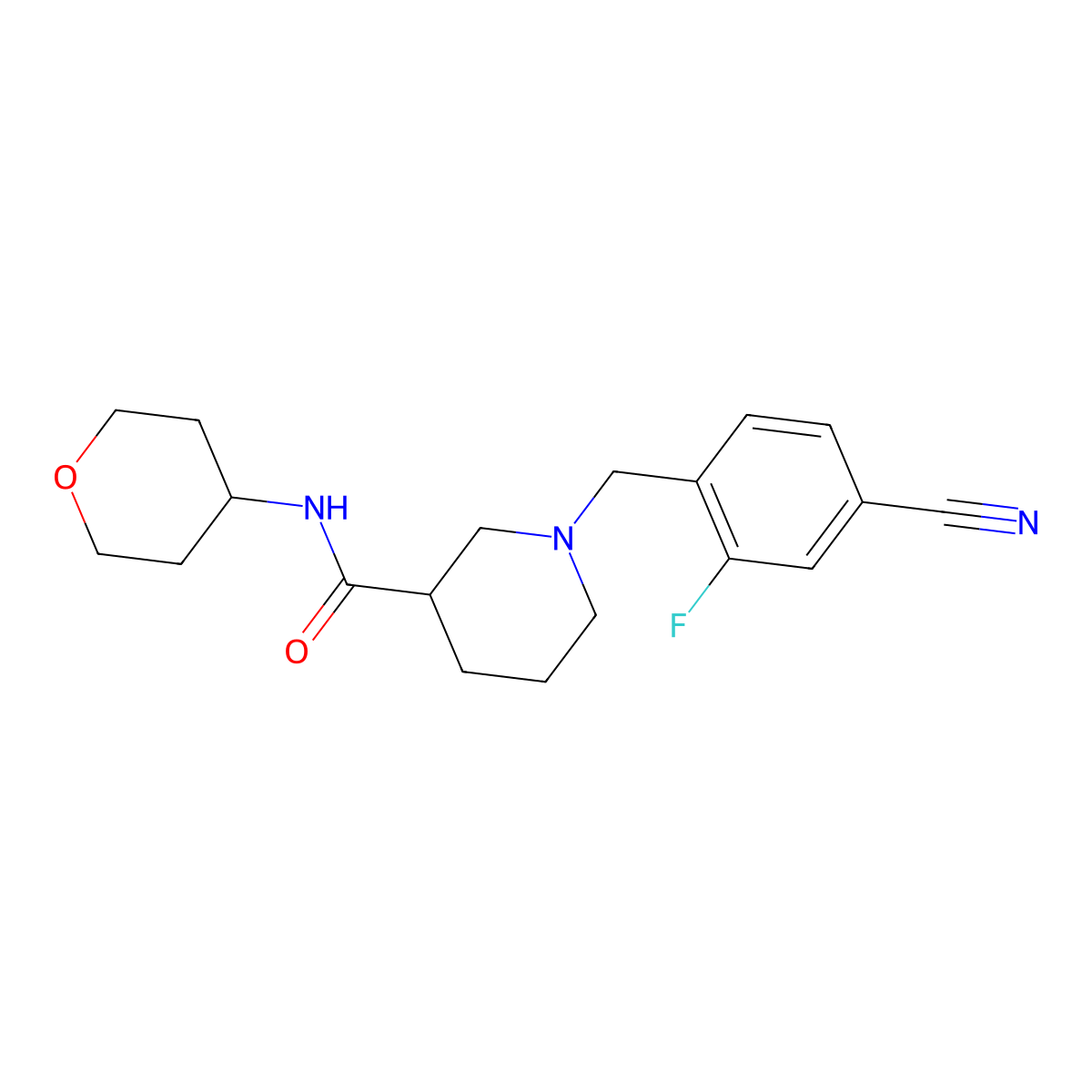 1-[(4-cyano-2-fluorophenyl)methyl]-N-(oxan-4-yl)piperidine-3-carboxamide molecular structure, CAS 2877764-71-9