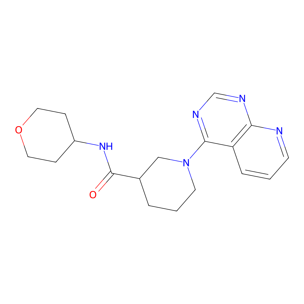 N-(oxan-4-yl)-1-{pyrido[2,3-d]pyrimidin-4-yl}piperidine-3-carboxamide molecular structure, CAS 2877764-76-4