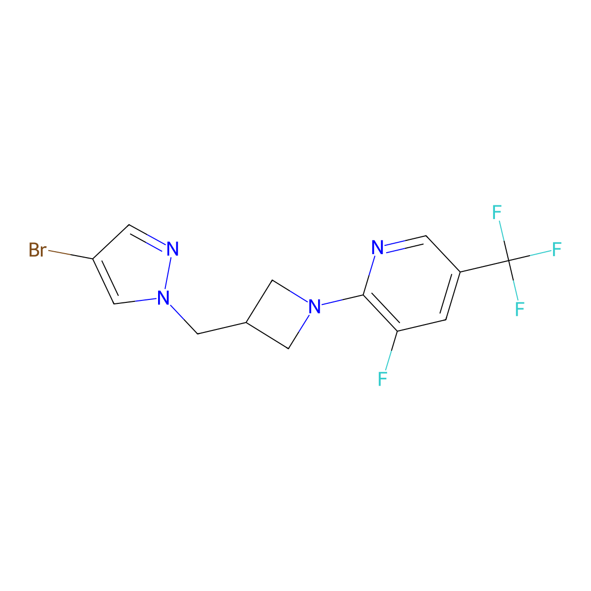 2-{3-[(4-bromo-1H-pyrazol-1-yl)methyl]azetidin-1-yl}-3-fluoro-5-(trifluoromethyl)pyridine molecular structure, CAS 2877764-77-5