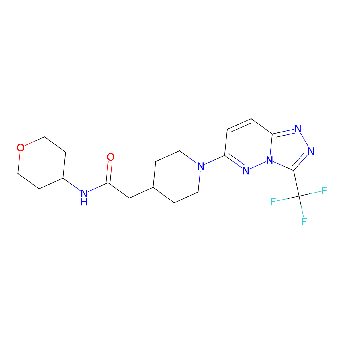 N-(oxan-4-yl)-2-{1-[3-(trifluoromethyl)-[1,2,4]triazolo[4,3-b]pyridazin-6-yl]piperidin-4-yl}acetamide molecular structure, CAS 2877764-79-7
