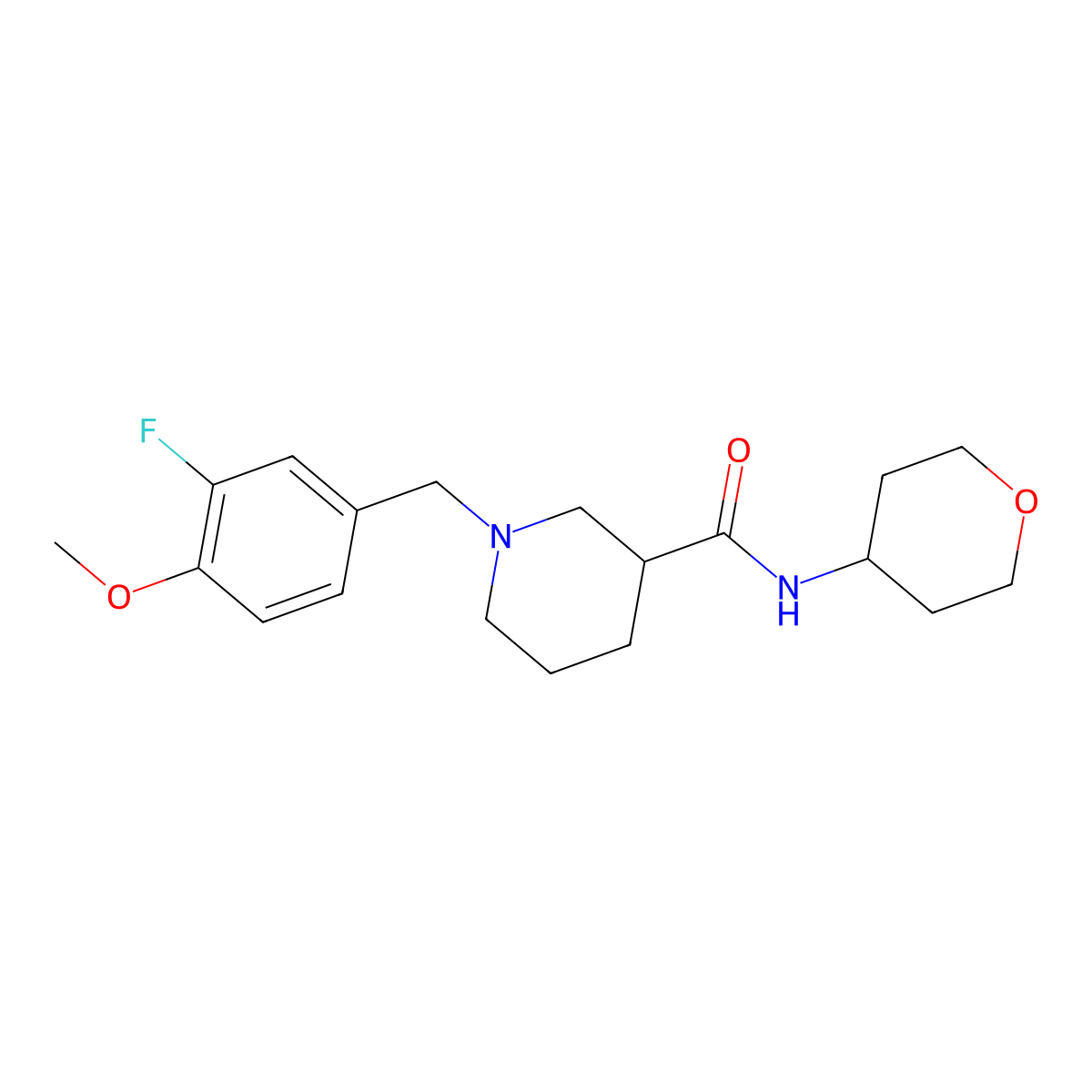 1-[(3-fluoro-4-methoxyphenyl)methyl]-N-(oxan-4-yl)piperidine-3-carboxamide molecular structure, CAS 2877764-86-6