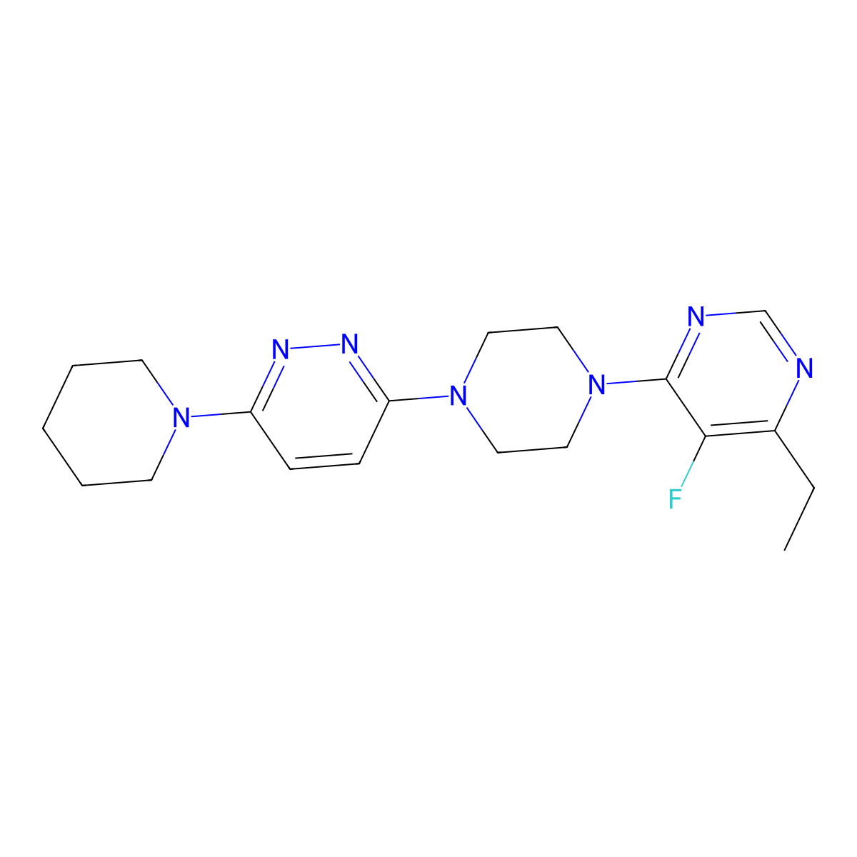 4-Ethyl-5-fluoro-6-{4-[6-(piperidin-1-yl)pyridazin-3-yl]piperazin-1-yl}pyrimidine molecular structure, CAS 2877764-88-8