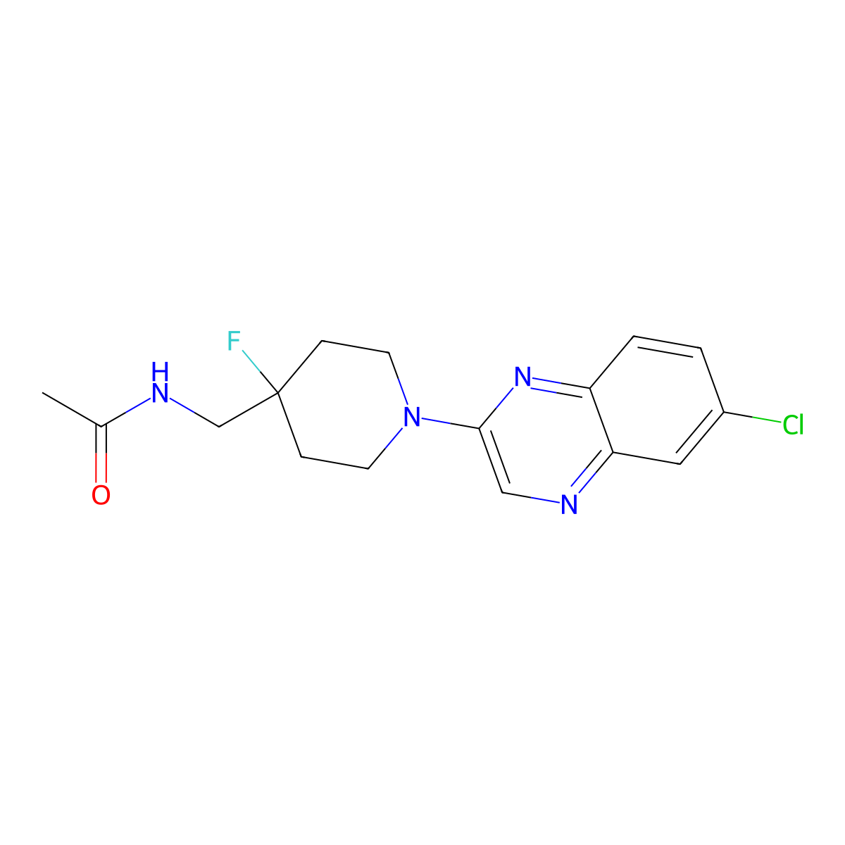 N-{[1-(6-chloroquinoxalin-2-yl)-4-fluoropiperidin-4-yl]methyl}acetamide molecular structure, CAS 2877764-90-2