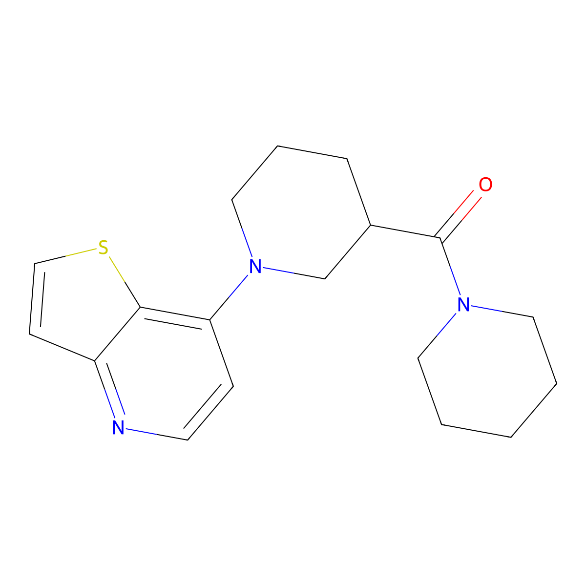 3-(Piperidine-1-carbonyl)-1-{thieno[3,2-b]pyridin-7-yl}piperidine molecular structure, CAS 2877764-92-4