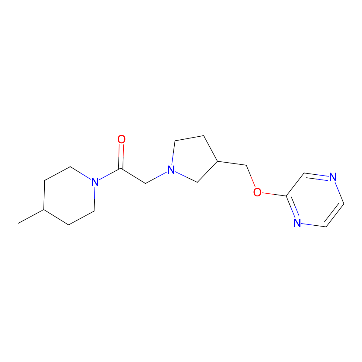 1-(4-Methylpiperidin-1-yl)-2-{3-[(pyrazin-2-yloxy)methyl]pyrrolidin-1-yl}ethan-1-one molecular structure, CAS 2877764-97-9