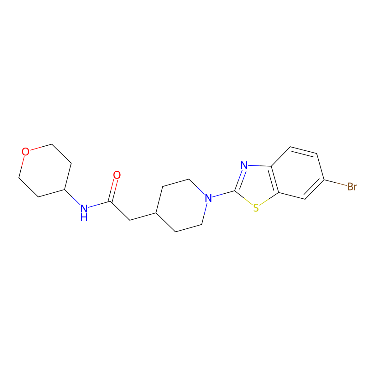 2-[1-(6-bromo-1,3-benzothiazol-2-yl)piperidin-4-yl]-N-(oxan-4-yl)acetamide molecular structure, CAS 2877764-98-0