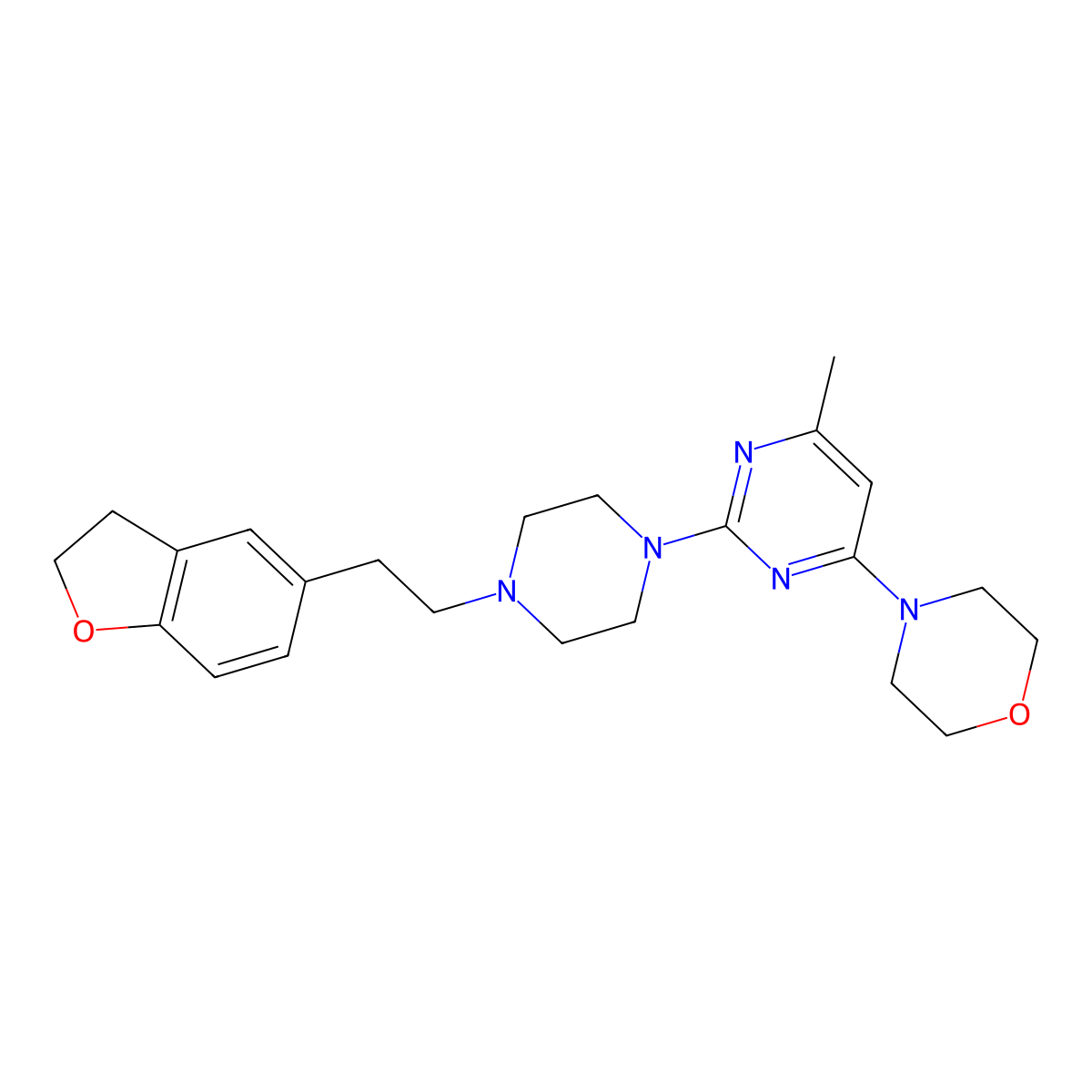 4-(2-{4-[2-(2,3-Dihydro-1-benzofuran-5-yl)ethyl]piperazin-1-yl}-6-methylpyrimidin-4-yl)morpholine molecular structure, CAS 2877764-99-1