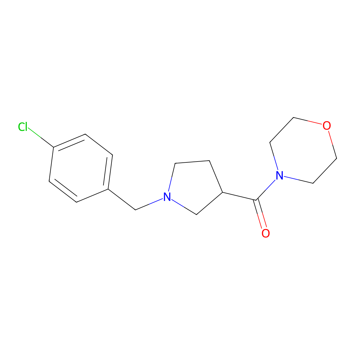 4-{1-[(4-Chlorophenyl)methyl]pyrrolidine-3-carbonyl}morpholine molecular structure, CAS 2877765-03-0