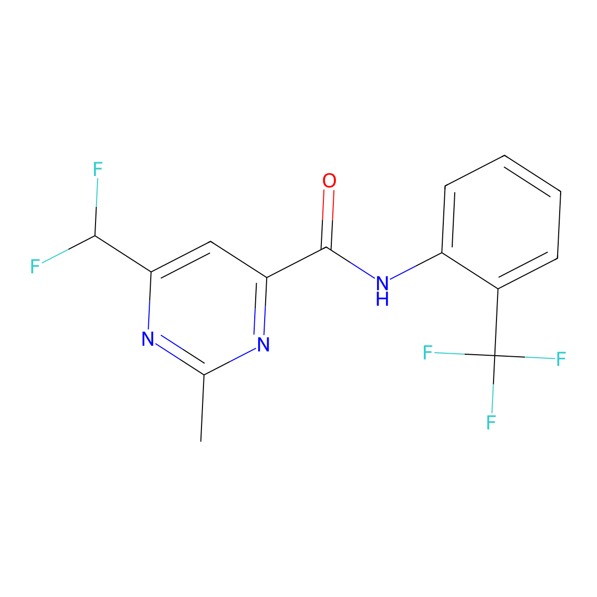 6-(difluoromethyl)-2-methyl-N-[2-(trifluoromethyl)phenyl]pyrimidine-4-carboxamide molecular structure, CAS 2877765-06-3