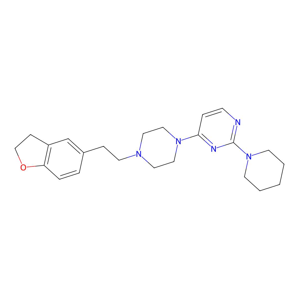 4-[4-[2-(2,3-Dihydro-1-benzofuran-5-yl)ethyl]piperazin-1-yl]-2-piperidin-1-ylpyrimidine molecular structure, CAS 2877765-07-4