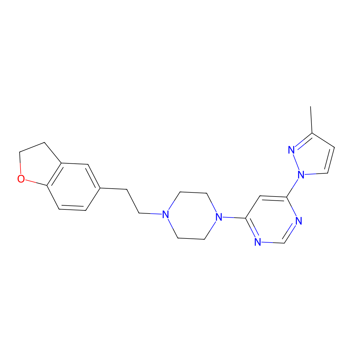 4-{4-[2-(2,3-dihydro-1-benzofuran-5-yl)ethyl]piperazin-1-yl}-6-(3-methyl-1H-pyrazol-1-yl)pyrimidine molecular structure, CAS 2877765-12-1