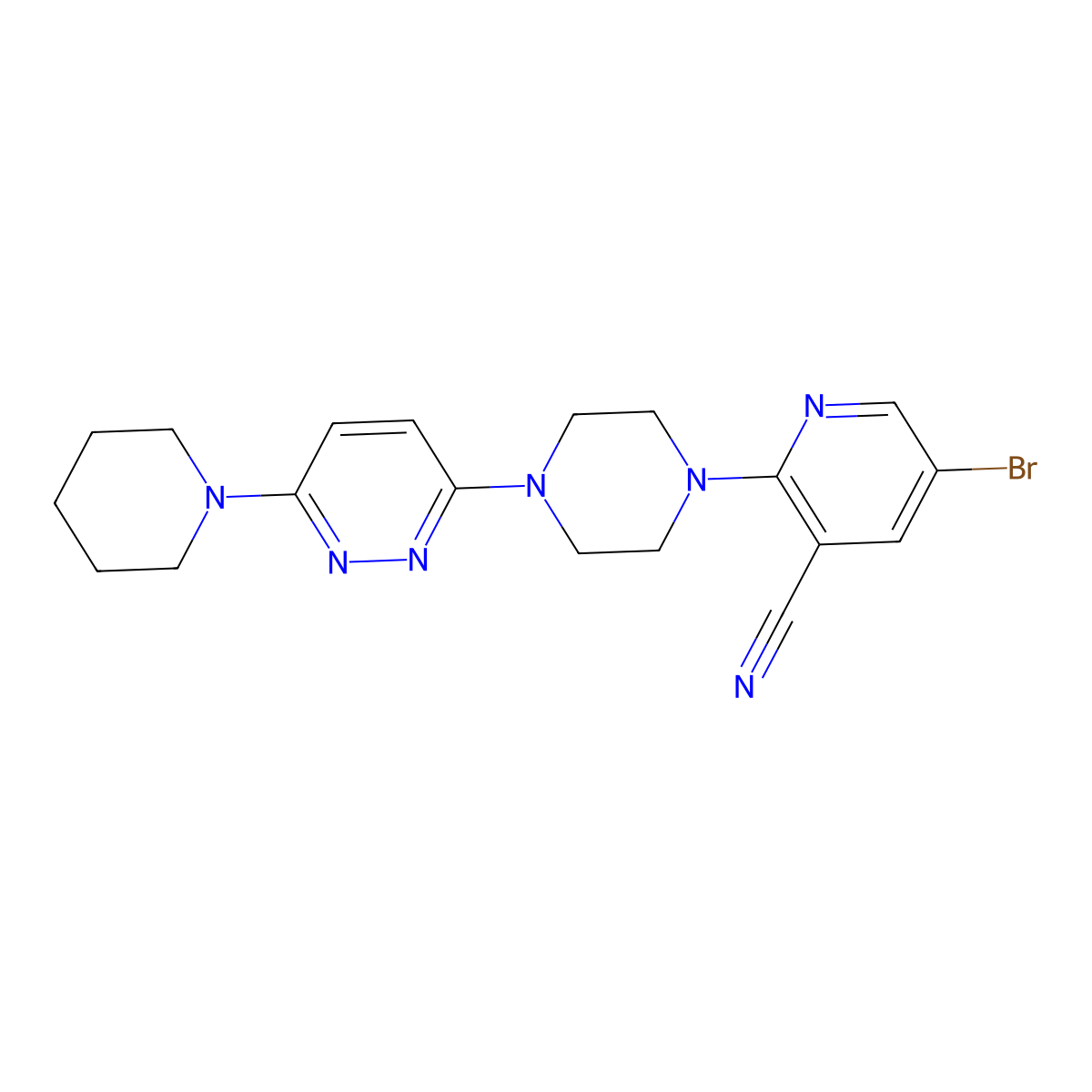 5-Bromo-2-{4-[6-(piperidin-1-yl)pyridazin-3-yl]piperazin-1-yl}pyridine-3-carbonitrile molecular structure, CAS 2877765-13-2