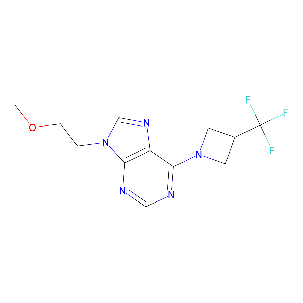 9-(2-methoxyethyl)-6-[3-(trifluoromethyl)azetidin-1-yl]-9H-purine molecular structure, CAS 2877765-14-3