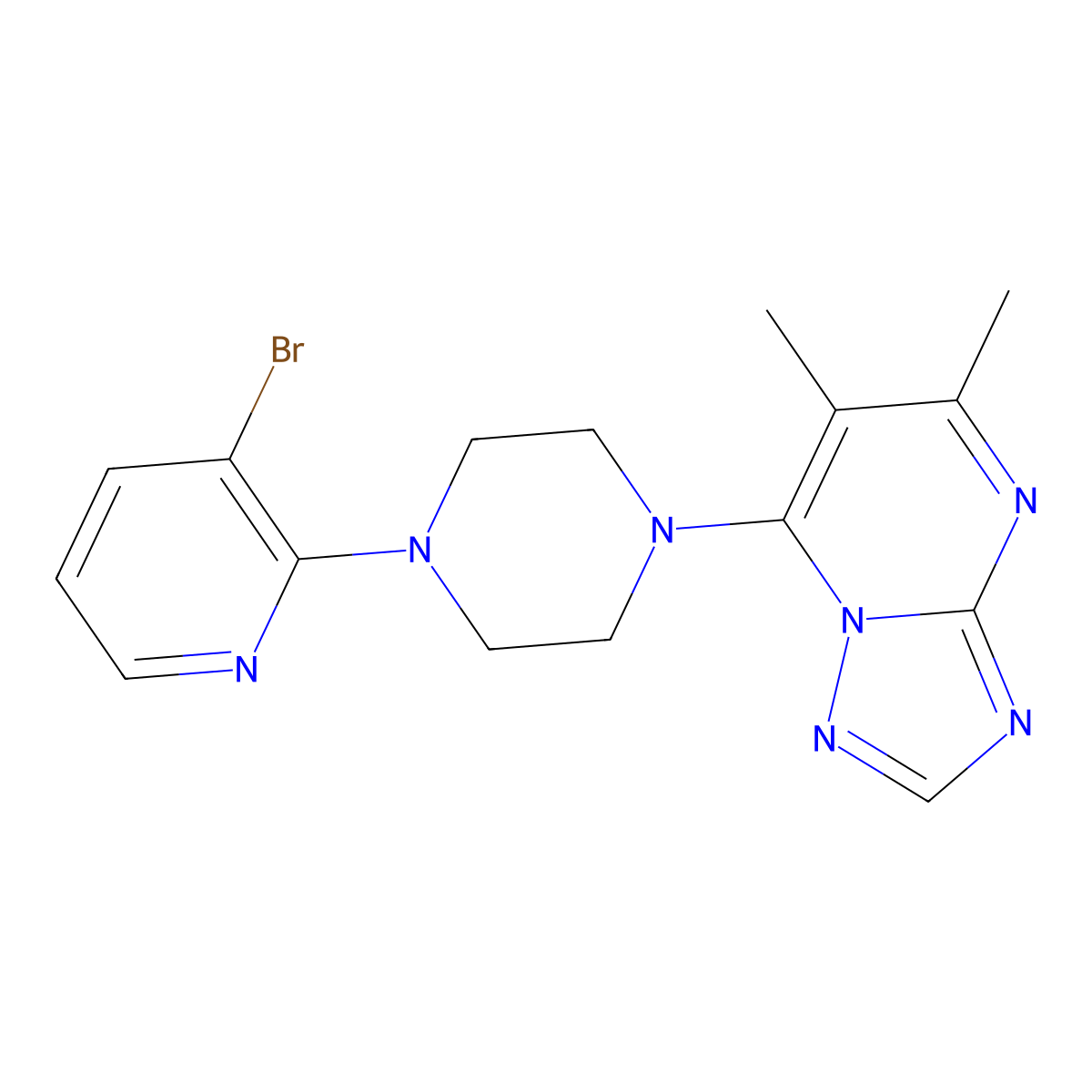 1-(3-Bromopyridin-2-yl)-4-{5,6-dimethyl-[1,2,4]triazolo[1,5-a]pyrimidin-7-yl}piperazine molecular structure, CAS 2877765-18-7