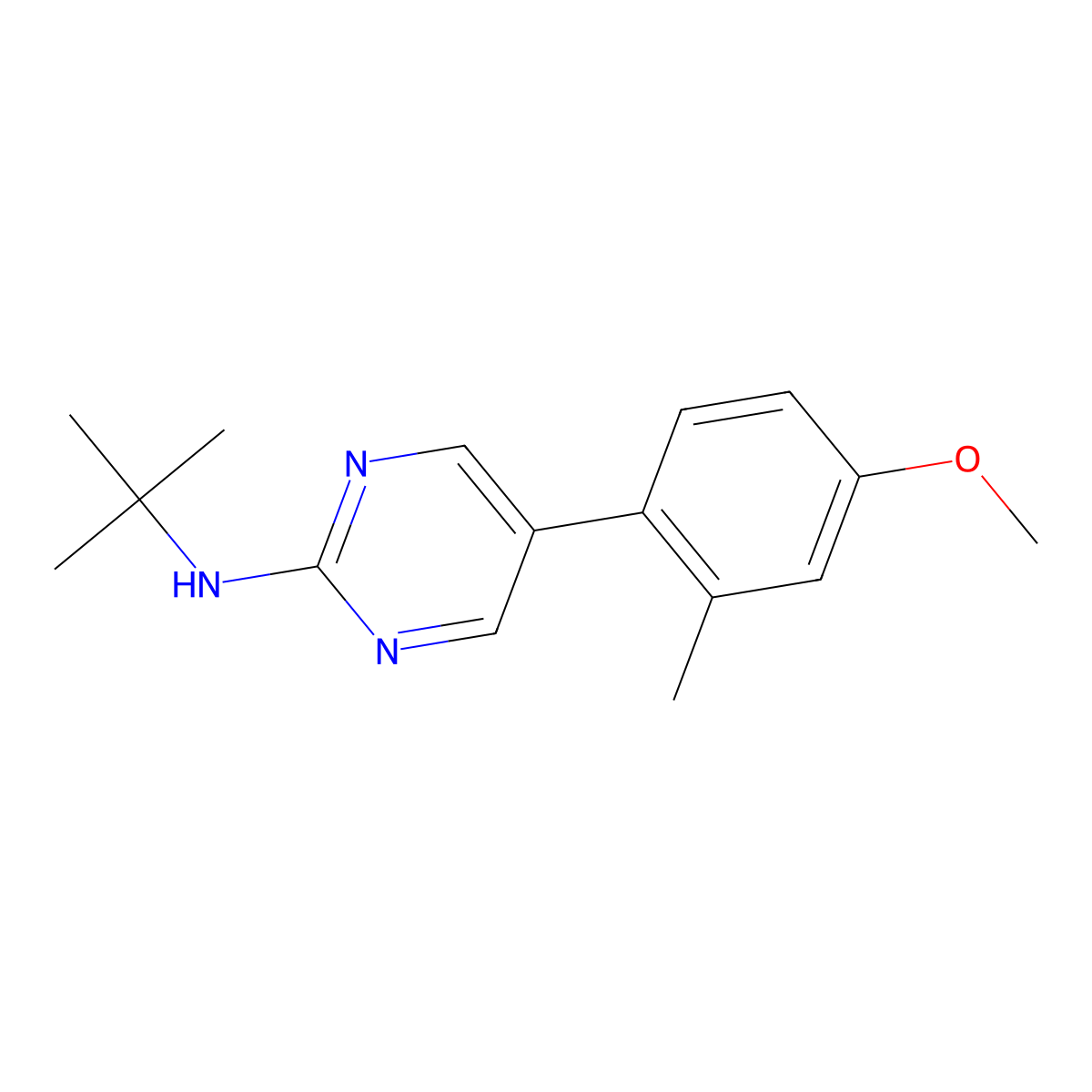 N-tert-butyl-5-(4-methoxy-2-methylphenyl)pyrimidin-2-amine molecular structure, CAS 2877765-21-2