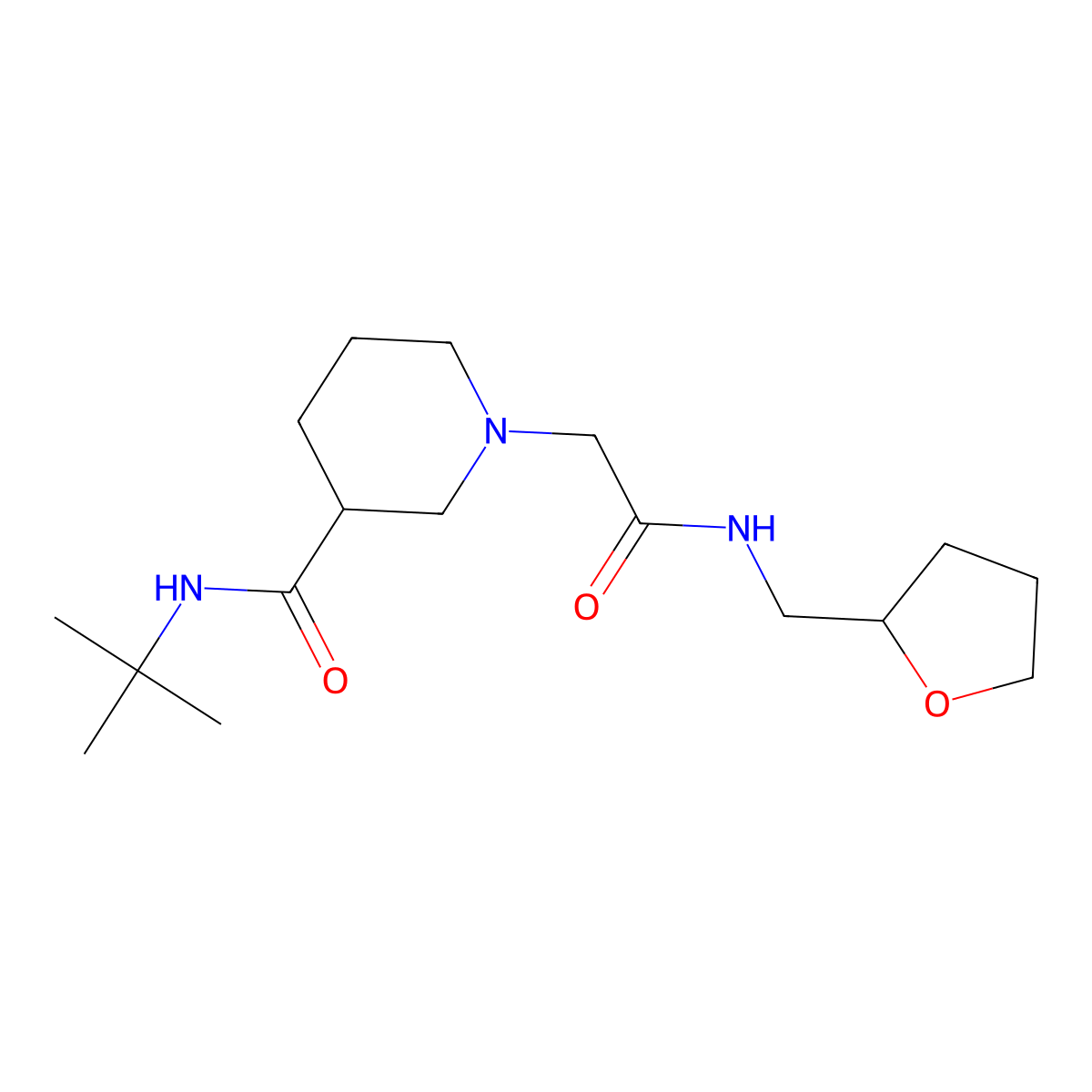 N-tert-butyl-1-({[(oxolan-2-yl)methyl]carbamoyl}methyl)piperidine-3-carboxamide molecular structure, CAS 2877765-22-3