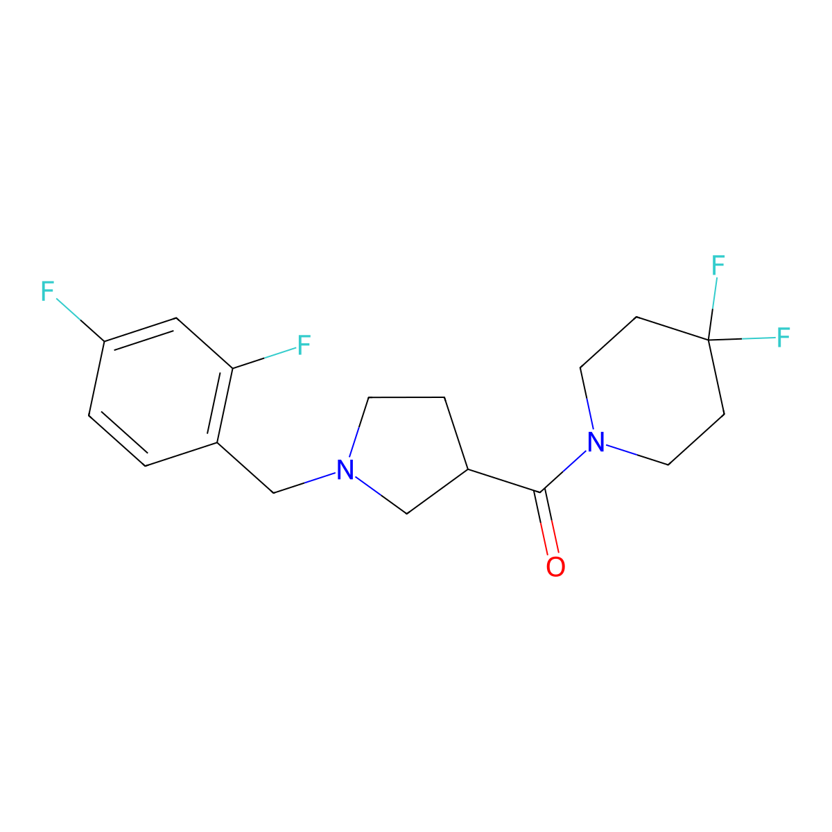 1-{1-[(2,4-Difluorophenyl)methyl]pyrrolidine-3-carbonyl}-4,4-difluoropiperidine molecular structure, CAS 2877765-24-5