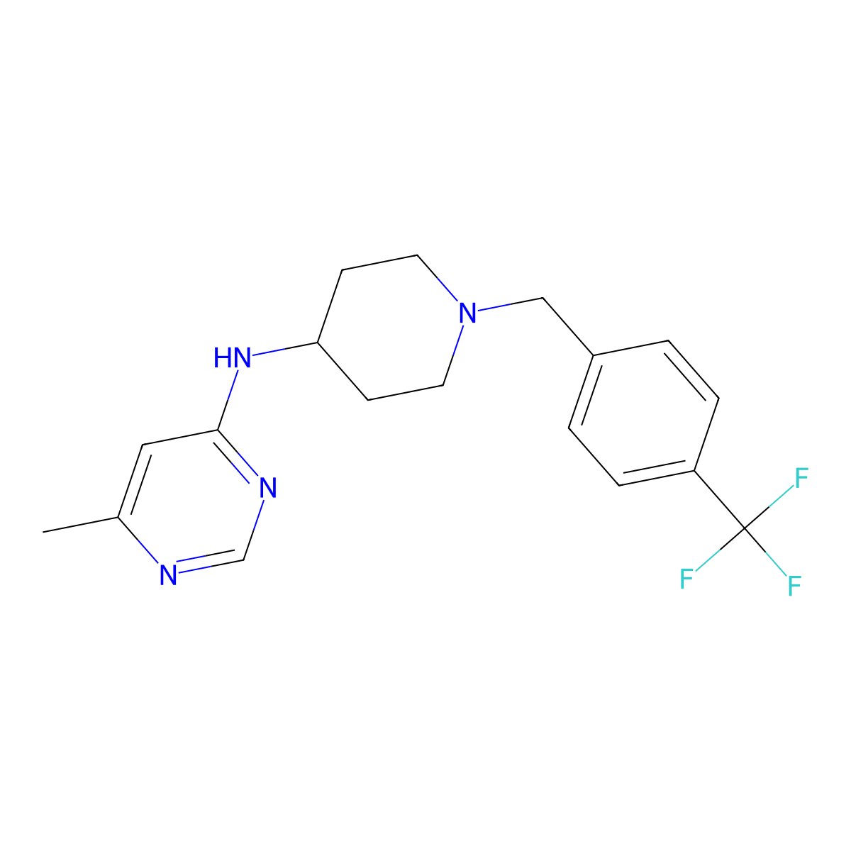 6-methyl-N-(1-{[4-(trifluoromethyl)phenyl]methyl}piperidin-4-yl)pyrimidin-4-amine molecular structure, CAS 2877765-25-6