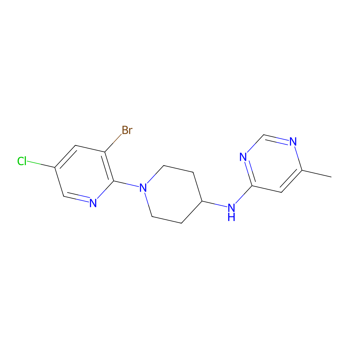 N-[1-(3-bromo-5-chloropyridin-2-yl)piperidin-4-yl]-6-methylpyrimidin-4-amine molecular structure, CAS 2877765-28-9