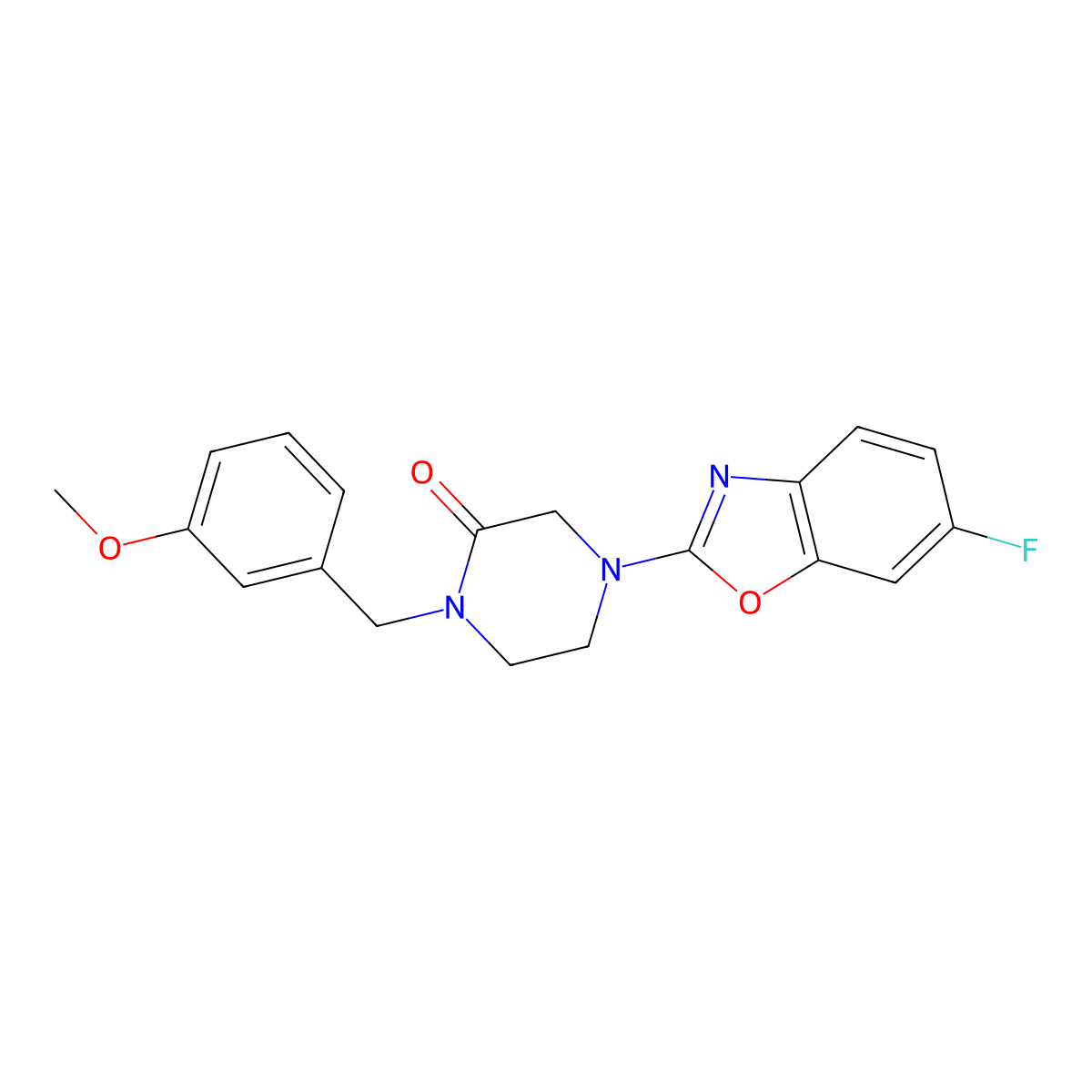 4-(6-Fluoro-1,3-benzoxazol-2-yl)-1-[(3-methoxyphenyl)methyl]piperazin-2-one molecular structure, CAS 2877765-30-3