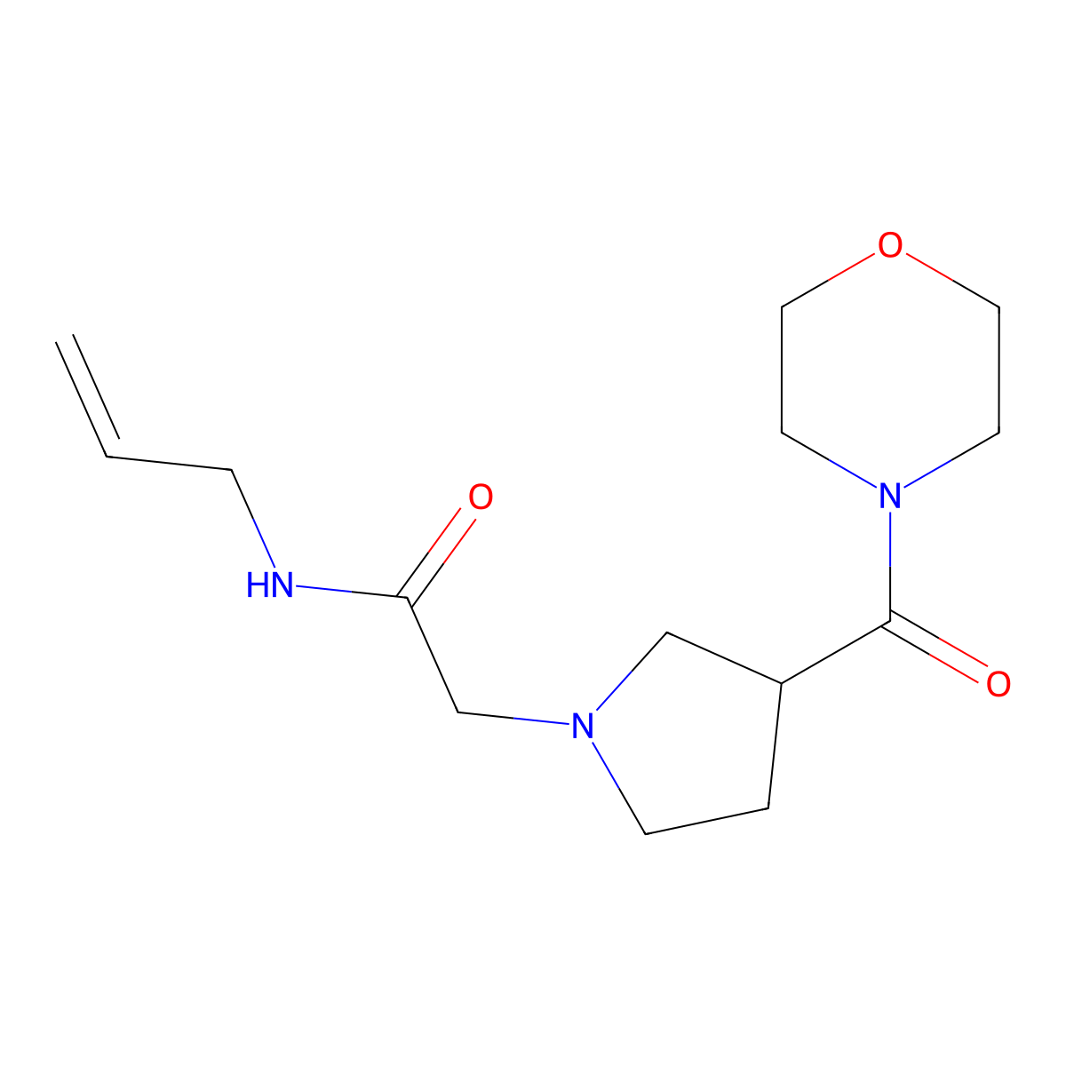 2-[3-(morpholine-4-carbonyl)pyrrolidin-1-yl]-N-(prop-2-en-1-yl)acetamide molecular structure, CAS 2877765-33-6