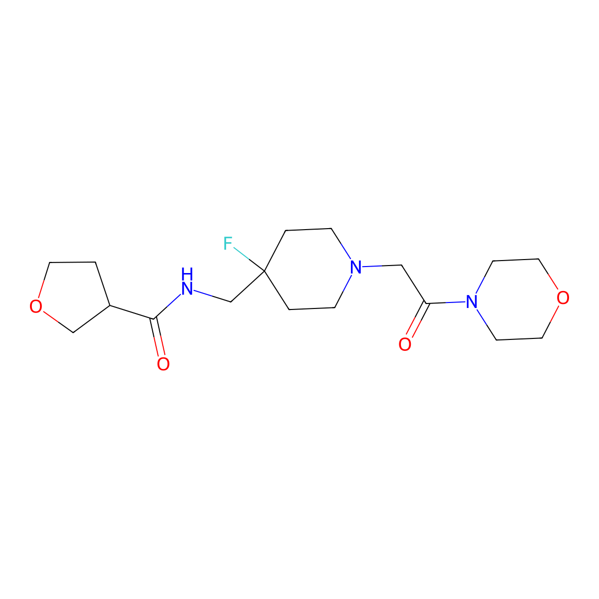 N-({4-fluoro-1-[2-(morpholin-4-yl)-2-oxoethyl]piperidin-4-yl}methyl)oxolane-3-carboxamide molecular structure, CAS 2877765-39-2