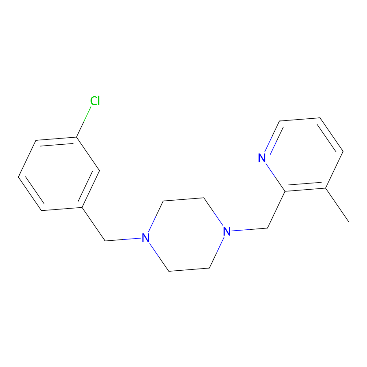 1-[(3-Chlorophenyl)methyl]-4-[(3-methylpyridin-2-yl)methyl]piperazine molecular structure, CAS 2877765-40-5