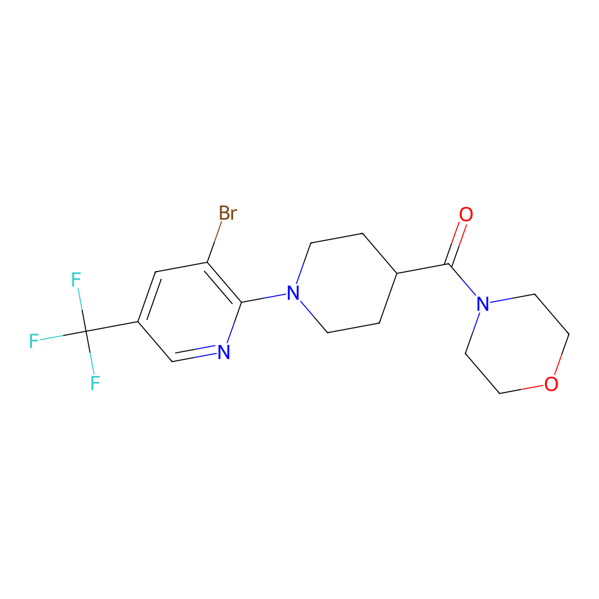 4-{1-[3-Bromo-5-(trifluoromethyl)pyridin-2-yl]piperidine-4-carbonyl}morpholine molecular structure, CAS 2877765-41-6