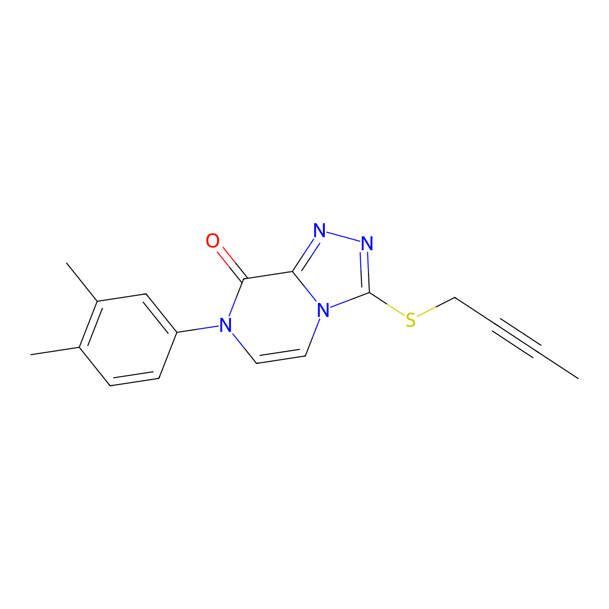 3-(but-2-yn-1-ylsulfanyl)-7-(3,4-dimethylphenyl)-7H,8H-[1,2,4]triazolo[4,3-a]pyrazin-8-one molecular structure, CAS 2877765-42-7