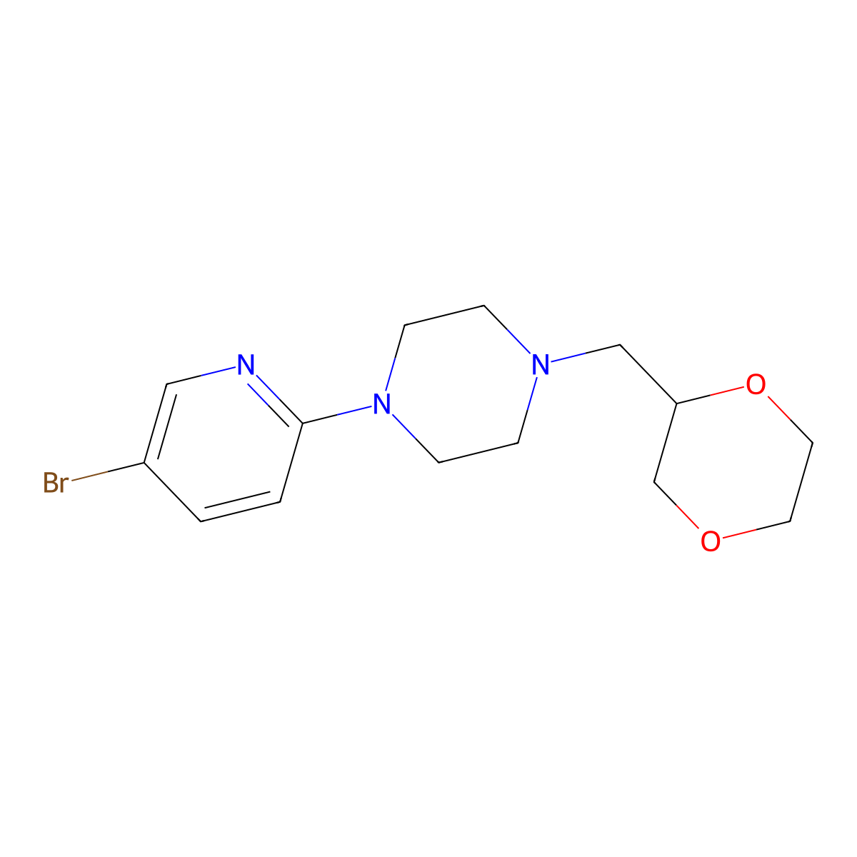 1-(5-Bromopyridin-2-yl)-4-[(1,4-dioxan-2-yl)methyl]piperazine molecular structure, CAS 2877765-43-8