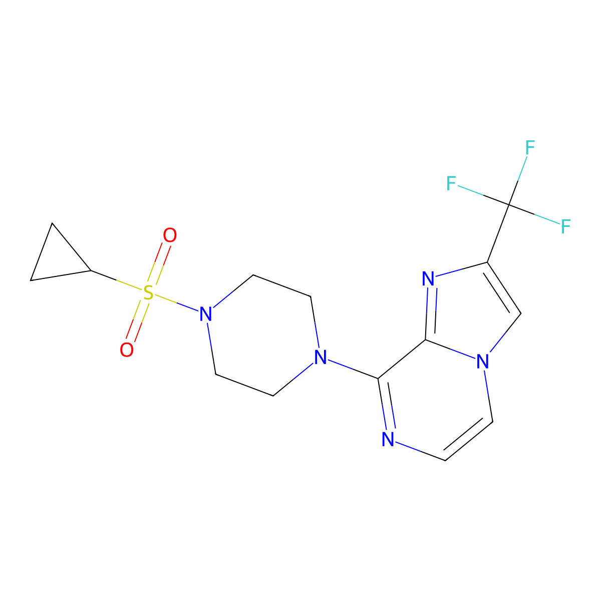 1-(Cyclopropanesulfonyl)-4-[2-(trifluoromethyl)imidazo[1,2-a]pyrazin-8-yl]piperazine molecular structure, CAS 2877765-45-0