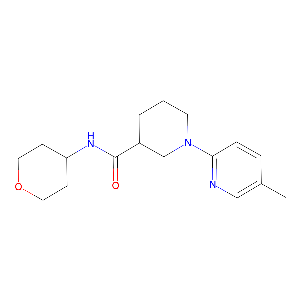 1-(5-methylpyridin-2-yl)-N-(oxan-4-yl)piperidine-3-carboxamide molecular structure, CAS 2877765-46-1