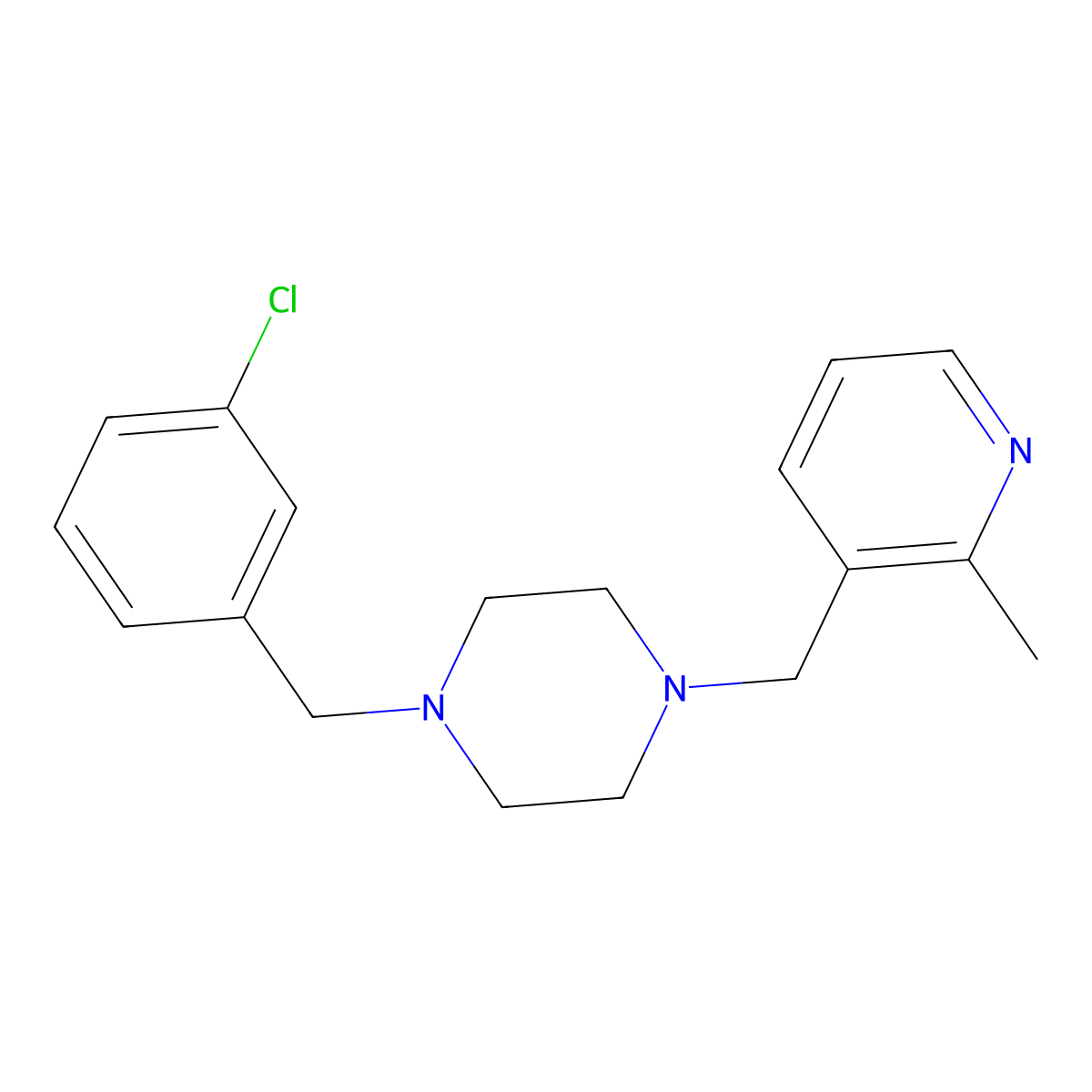 1-[(3-Chlorophenyl)methyl]-4-[(2-methylpyridin-3-yl)methyl]piperazine molecular structure, CAS 2877765-47-2