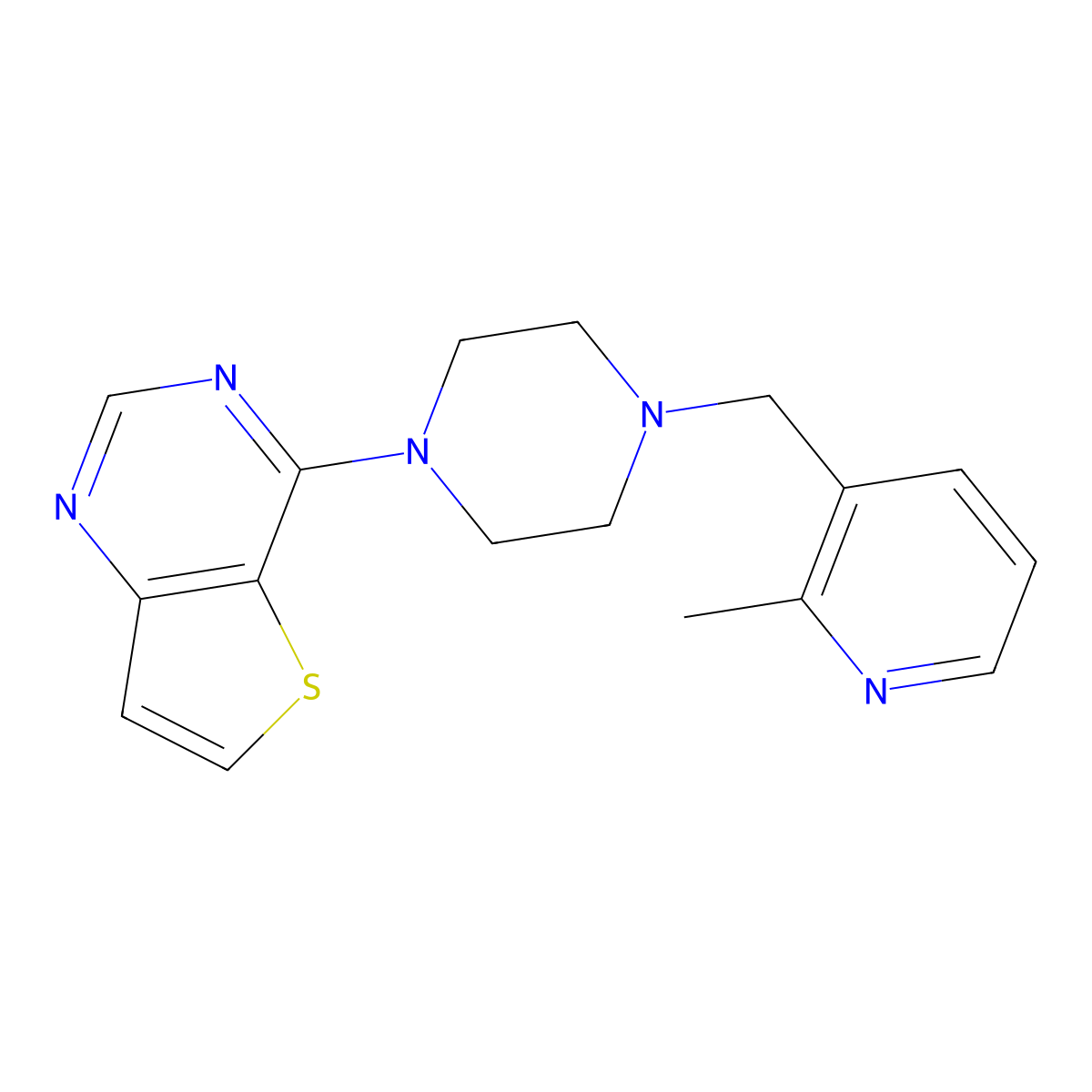 1-[(2-Methylpyridin-3-yl)methyl]-4-{thieno[3,2-d]pyrimidin-4-yl}piperazine molecular structure, CAS 2877765-52-9