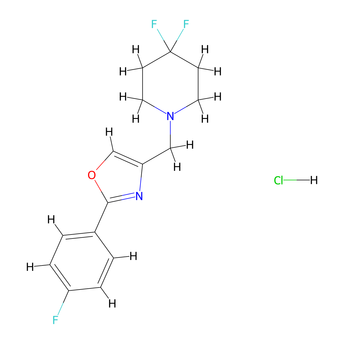 4,4-Difluoro-1-{[2-(4-fluorophenyl)-1,3-oxazol-4-yl]methyl}piperidine molecular structure, CAS 2877765-56-3