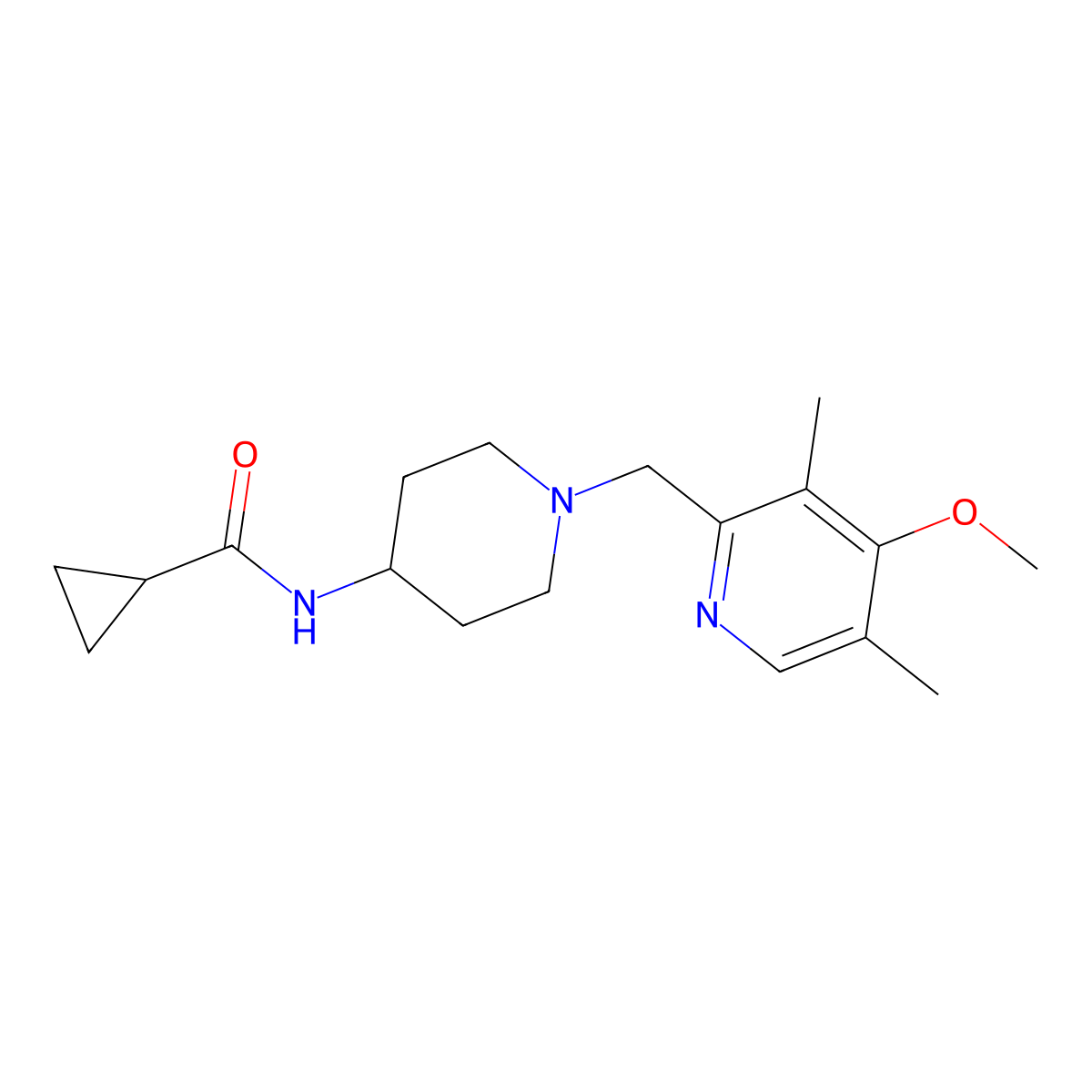 N-{1-[(4-methoxy-3,5-dimethylpyridin-2-yl)methyl]piperidin-4-yl}cyclopropanecarboxamide molecular structure, CAS 2877765-58-5
