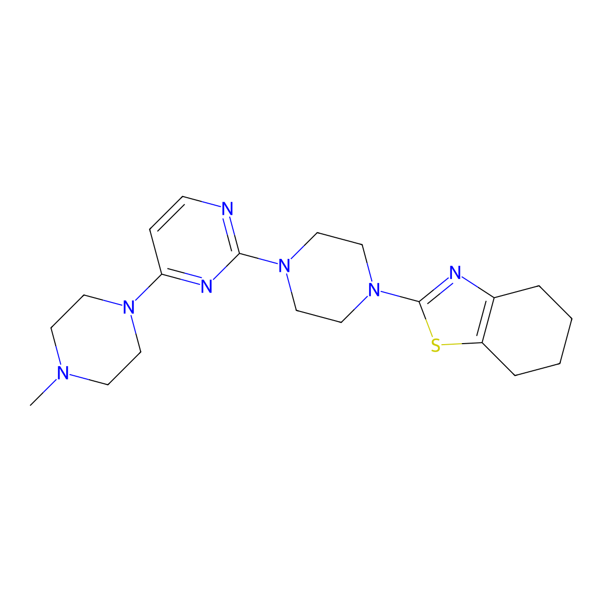 2-{4-[4-(4-Methylpiperazin-1-yl)pyrimidin-2-yl]piperazin-1-yl}-4,5,6,7-tetrahydro-1,3-benzothiazole molecular structure, CAS 2877765-59-6