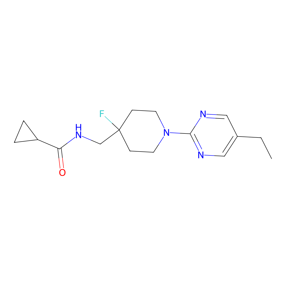 N-{[1-(5-ethylpyrimidin-2-yl)-4-fluoropiperidin-4-yl]methyl}cyclopropanecarboxamide molecular structure, CAS 2877765-66-5