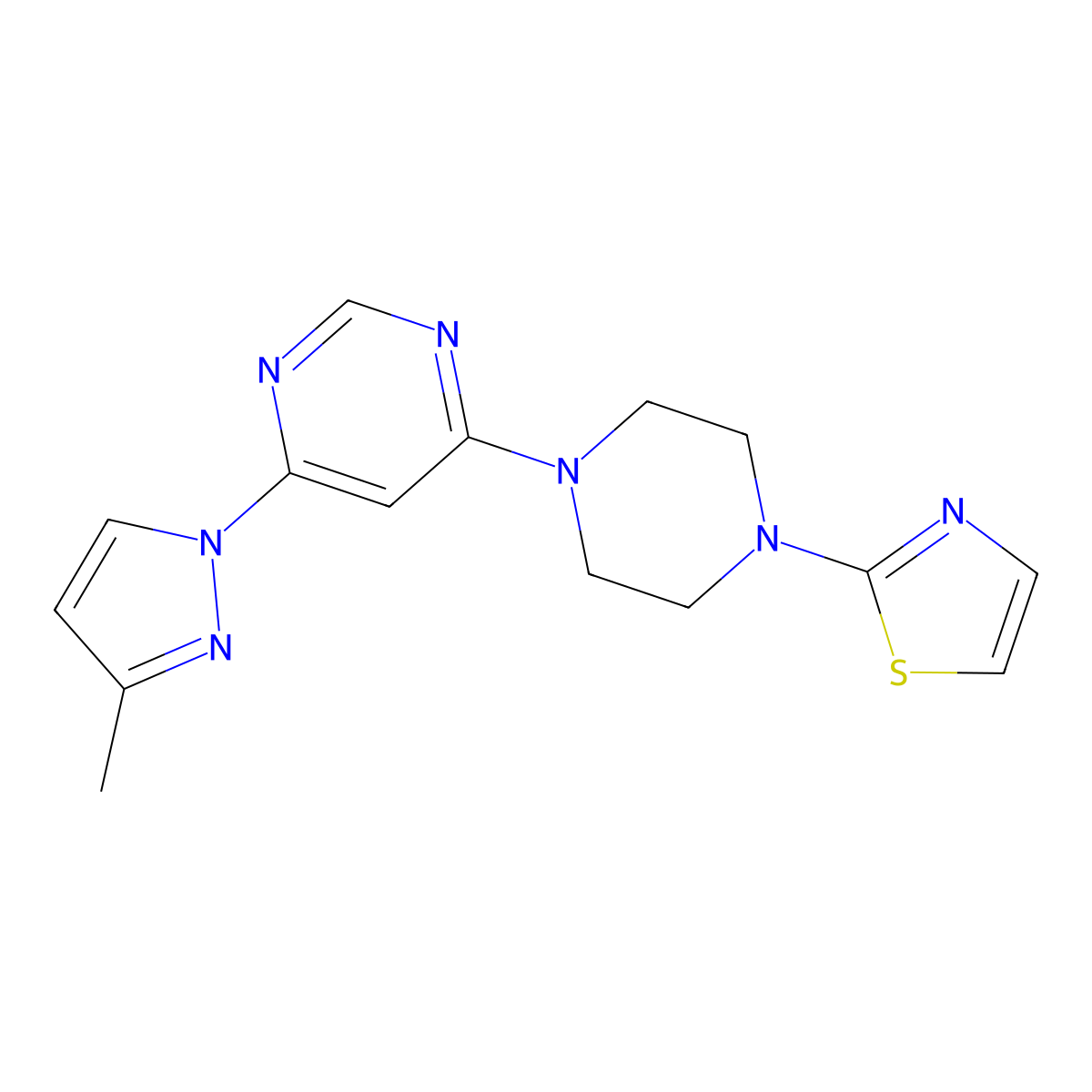 4-(3-methyl-1H-pyrazol-1-yl)-6-[4-(1,3-thiazol-2-yl)piperazin-1-yl]pyrimidine molecular structure, CAS 2877765-67-6