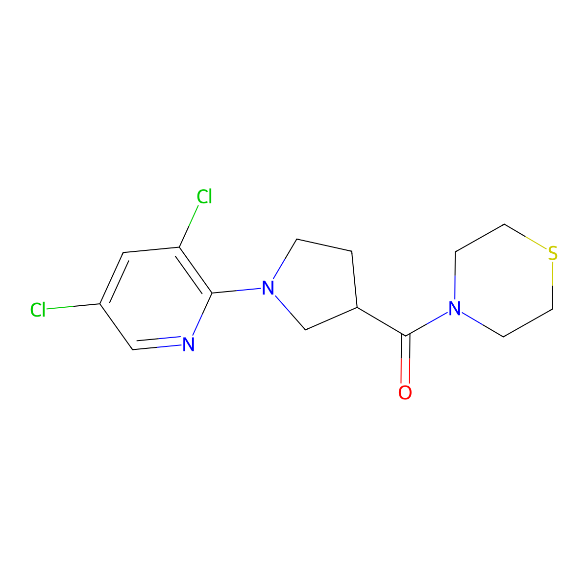 4-[1-(3,5-Dichloropyridin-2-yl)pyrrolidine-3-carbonyl]thiomorpholine molecular structure, CAS 2877765-69-8