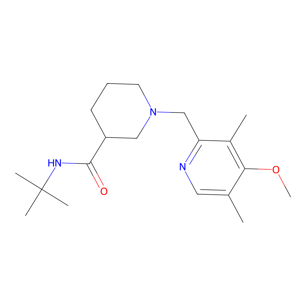 N-tert-butyl-1-[(4-methoxy-3,5-dimethylpyridin-2-yl)methyl]piperidine-3-carboxamide molecular structure, CAS 2877765-85-8