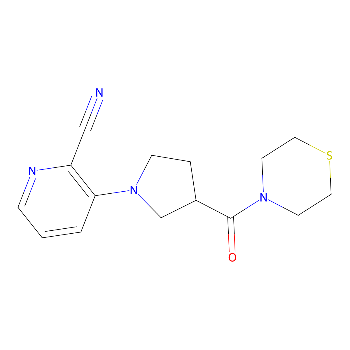 3-[3-(Thiomorpholine-4-carbonyl)pyrrolidin-1-yl]pyridine-2-carbonitrile molecular structure, CAS 2877765-89-2