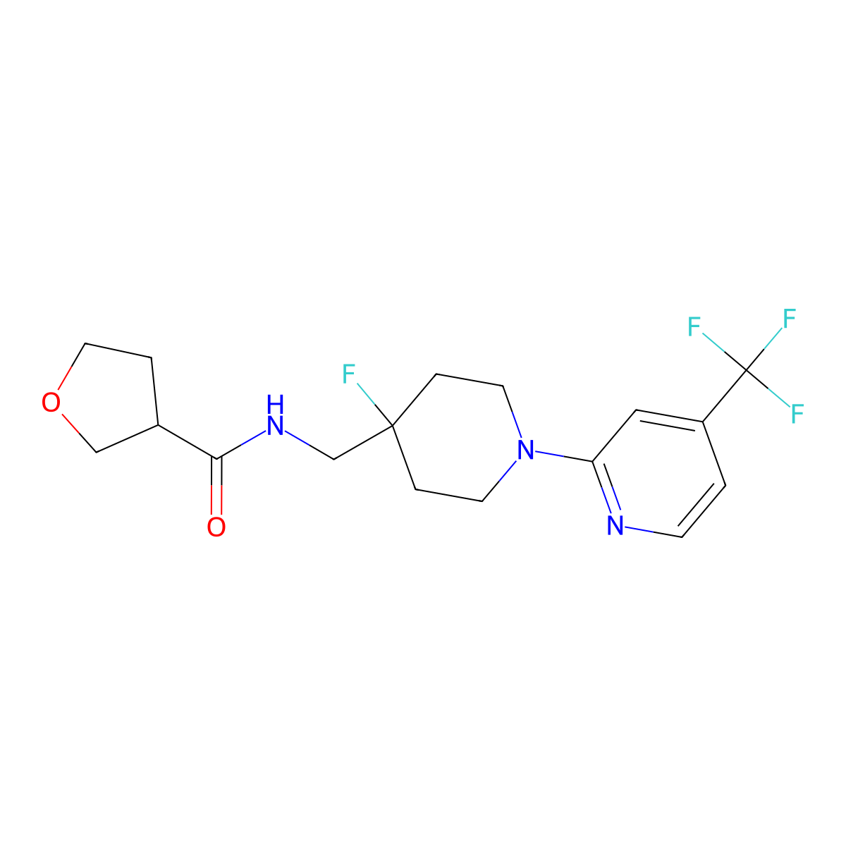 N-({4-fluoro-1-[4-(trifluoromethyl)pyridin-2-yl]piperidin-4-yl}methyl)oxolane-3-carboxamide molecular structure, CAS 2877765-92-7