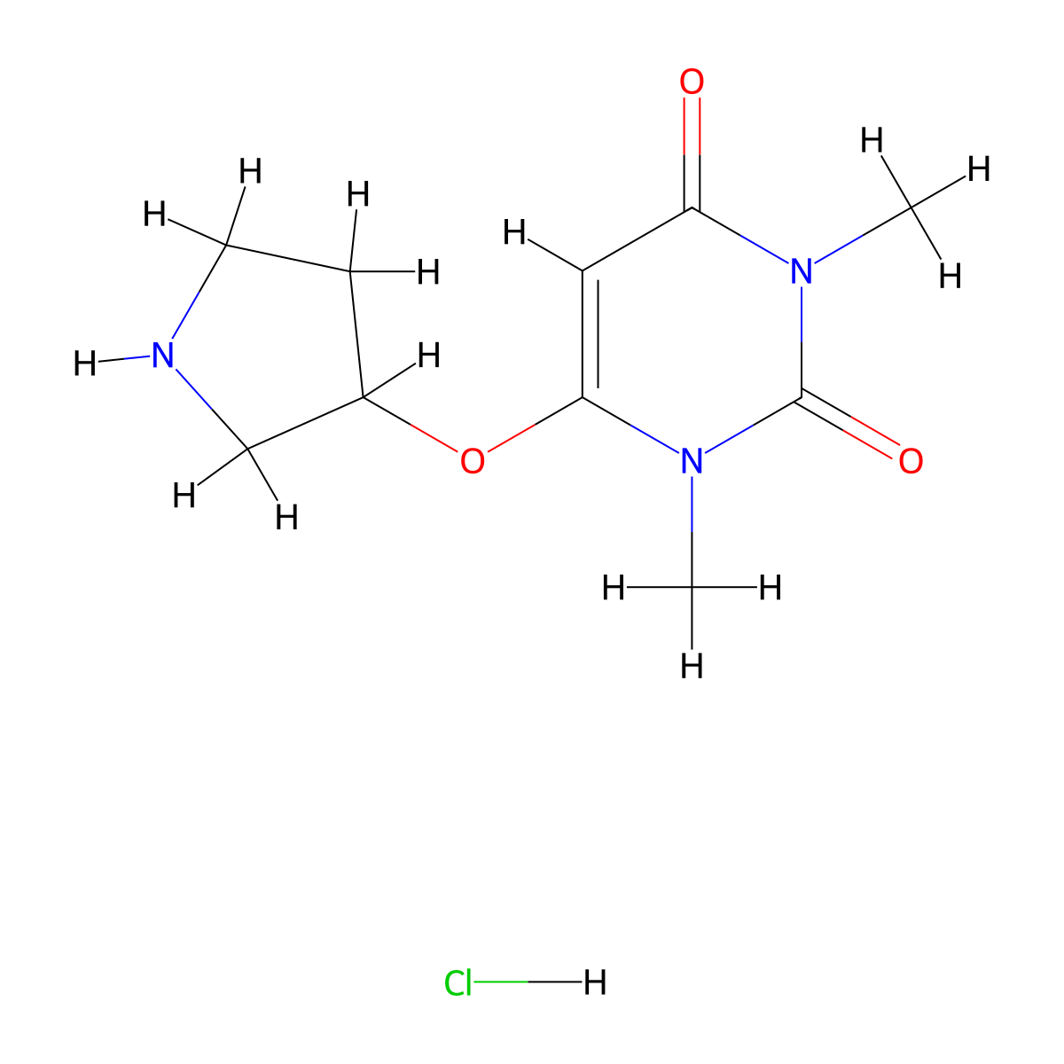 1,3-Dimethyl-6-(pyrrolidin-3-yloxy)-1,2,3,4-tetrahydropyrimidine-2,4-dione hydrochloride molecular structure, CAS 2877765-95-0
