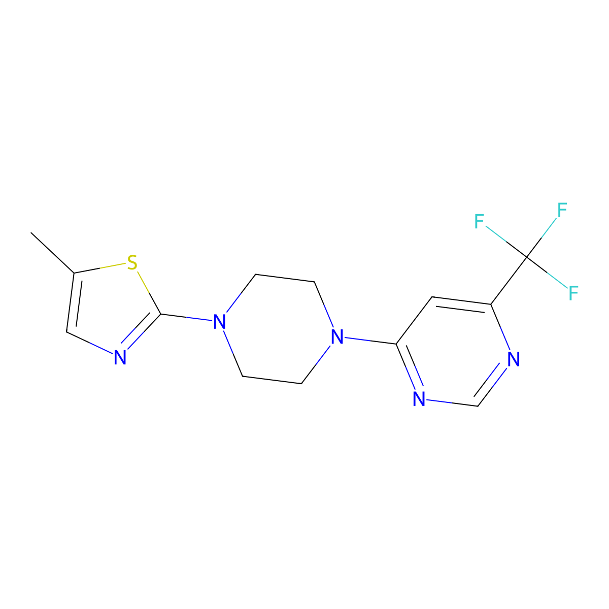 4-[4-(5-Methyl-1,3-thiazol-2-yl)piperazin-1-yl]-6-(trifluoromethyl)pyrimidine molecular structure, CAS 2877765-98-3