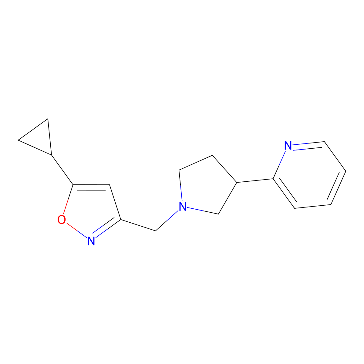 2-{1-[(5-Cyclopropyl-1,2-oxazol-3-yl)methyl]pyrrolidin-3-yl}pyridine molecular structure, CAS 2877766-06-6